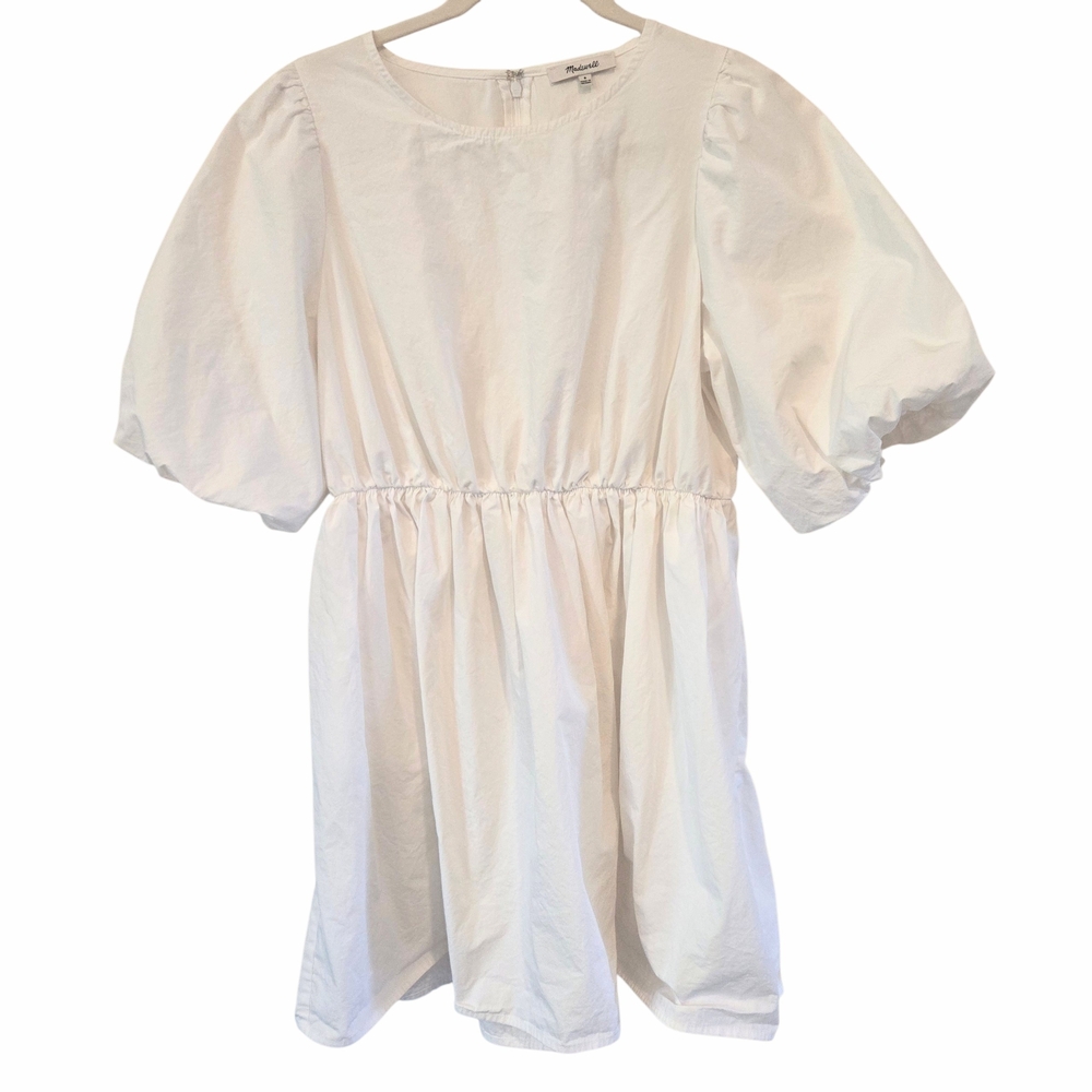 Madewell Cream Puff-Sleeve Midi Dress in White/Cream